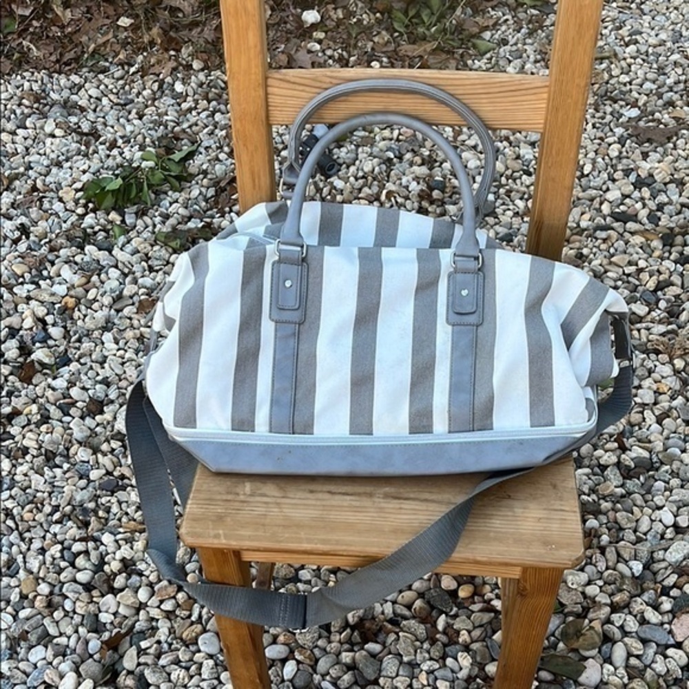 Grey and White Stripe Weekender Tote